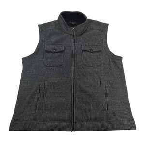 Tasso Elba Mens XL Full Zip Fleece Lined Sweater Vest Grey Black 63H07 FA16